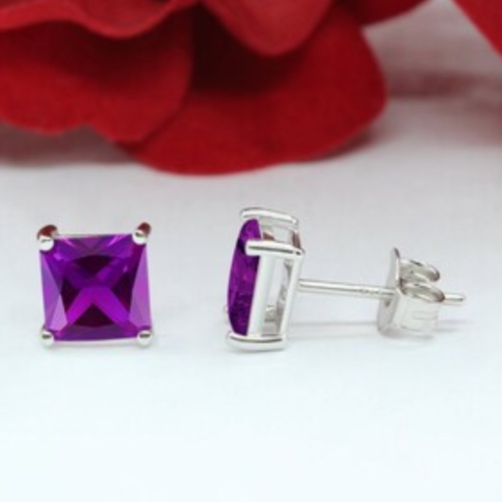 7mm 925 Solid Silver Amethyst Stud Earrings - image 1